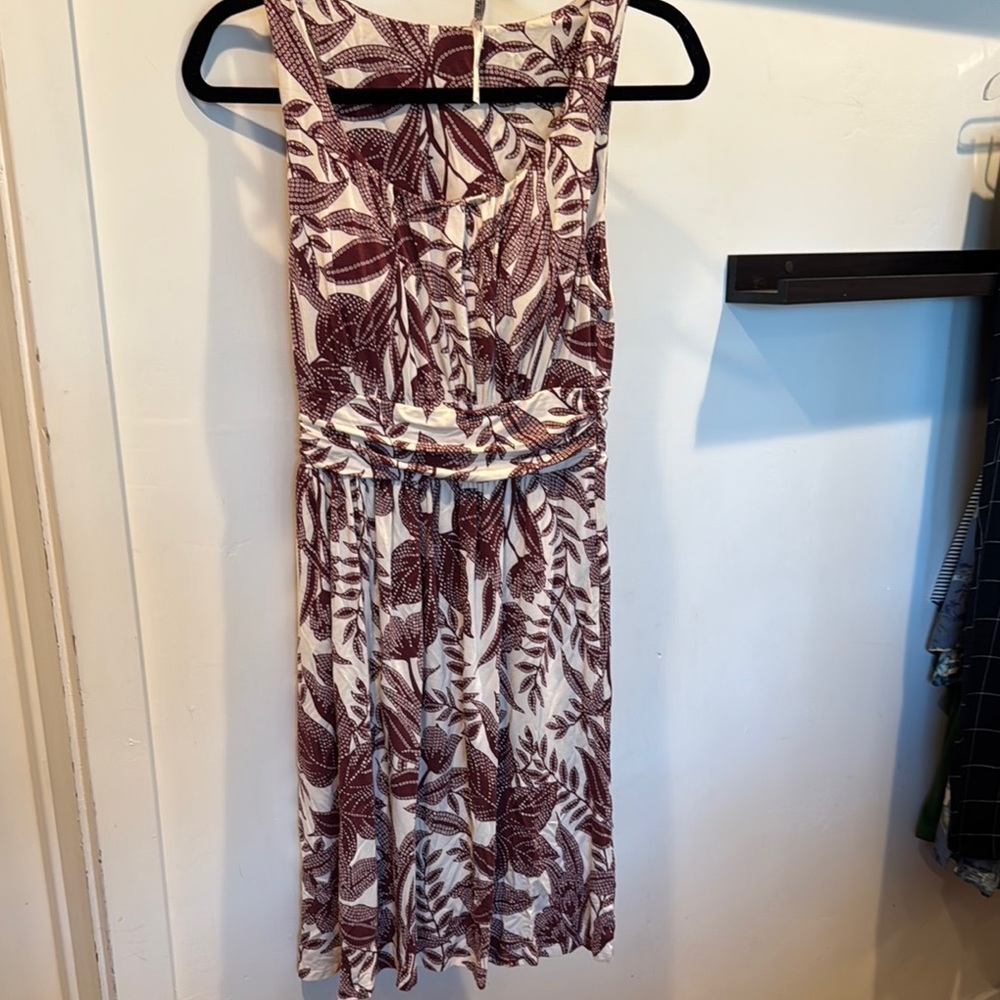 Soma Cream and Burgundy Ruched waist Midi Dress - Picture 1 of 5